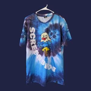 Screeenshot Ghost Ice Cream Tie-Dye Graphic Streetwear T-Shirt Size XL poly